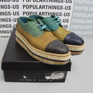 Prada Tri Color Woven Leather Blue Platform Oxfords - Size 40/10